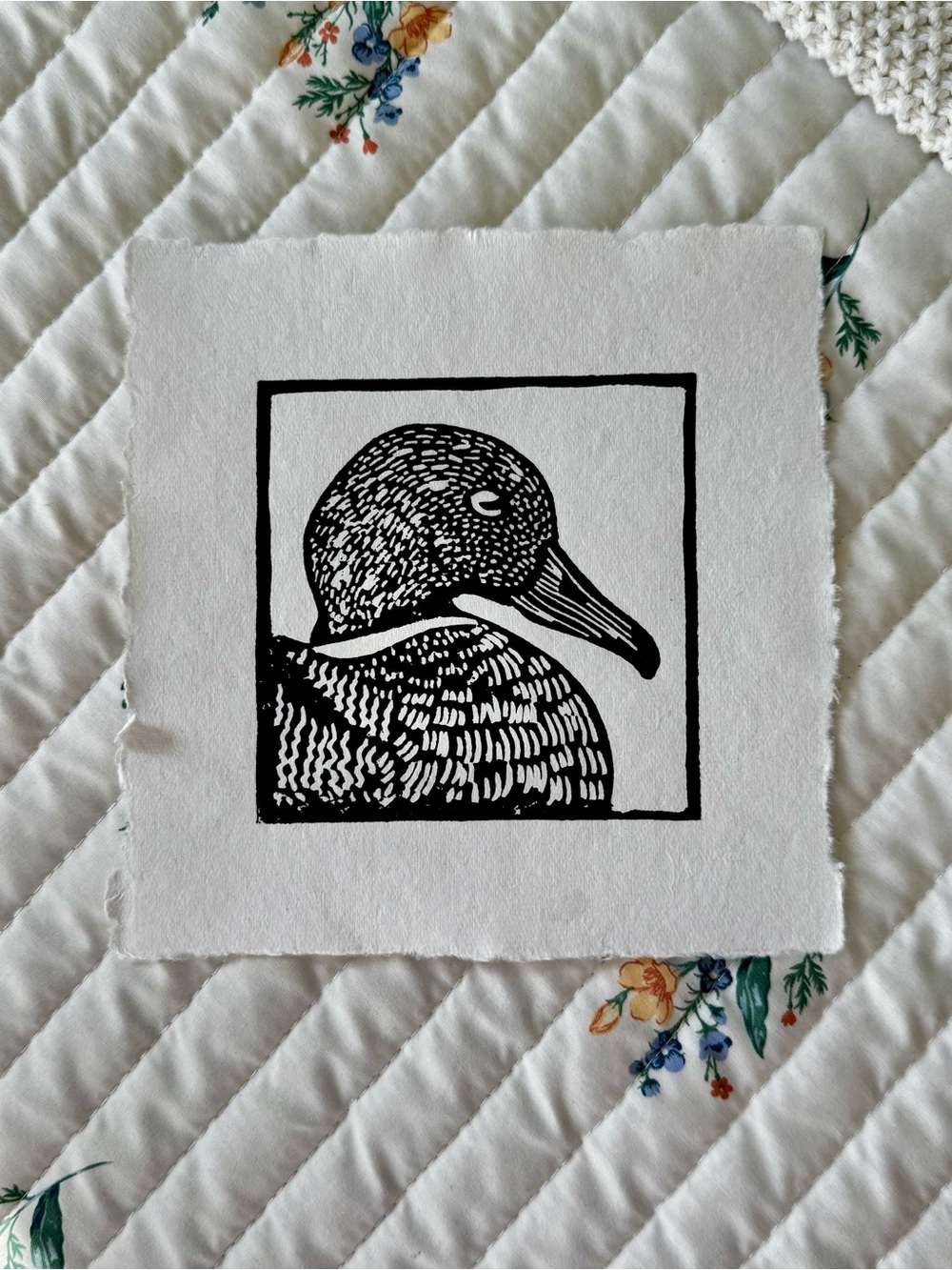 New Original 7x7 Duck Handmade Linocut Art, Black & White – Annapolis, MD Artist